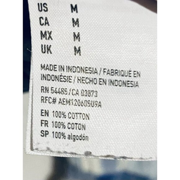 American Eagle Top Womens Medium Blue Distressed Chambray Plaid Boyfriend Fit - Picture 5 of 7